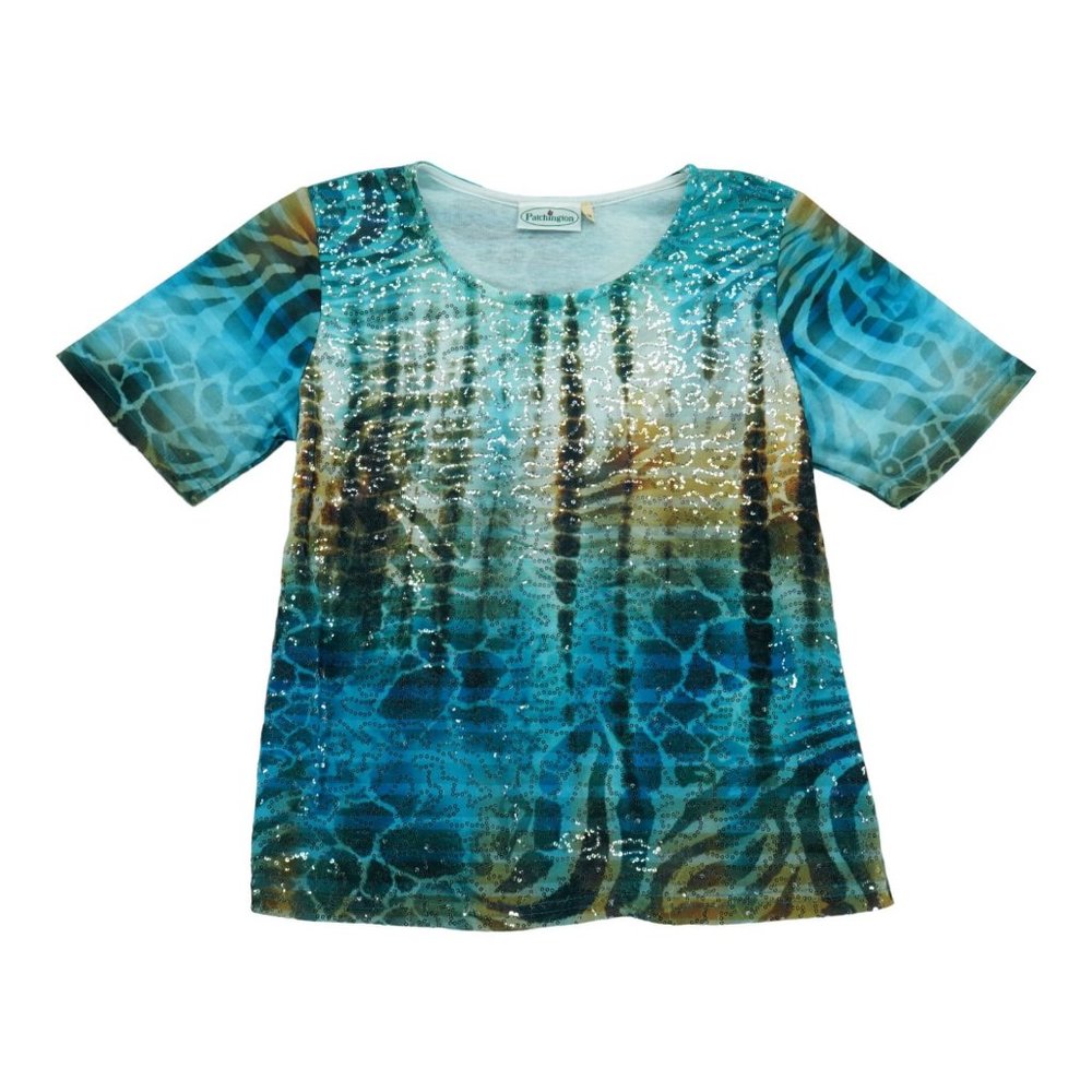 Patchington Womens Short Sleeve Green/Yellow Blouse‎ Size Medium (M)